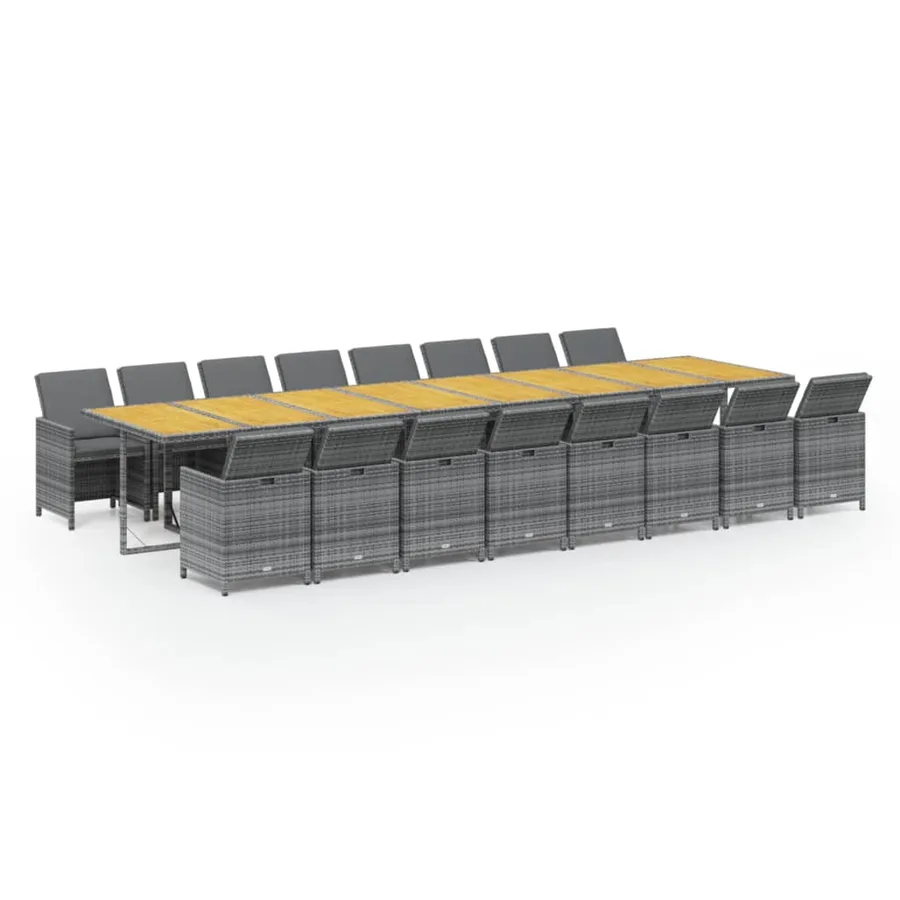 Ensemble à manger de jardin 17 pcs et coussins résine tressée - 2