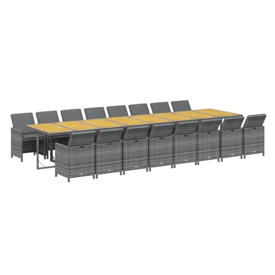 Ensemble à manger de jardin 17 pcs et coussins résine tressée - 3