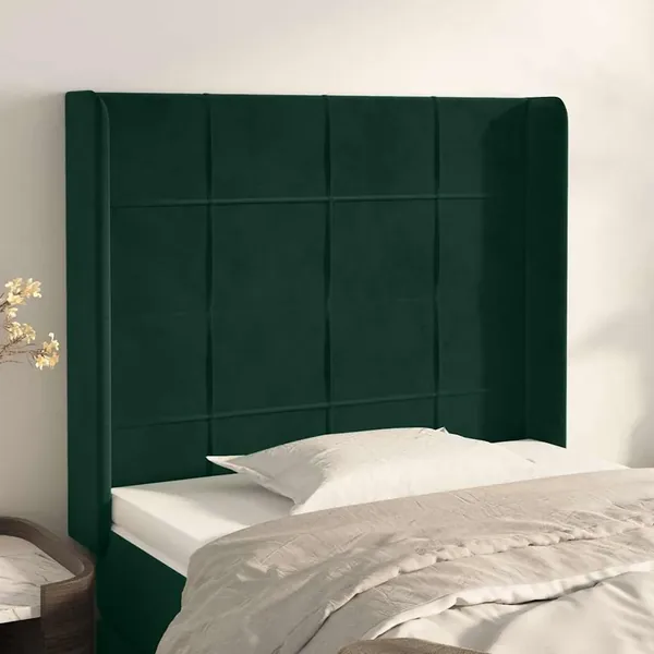 Tête de lit avec oreilles Vert foncé 103x16x118/128 cm Velours