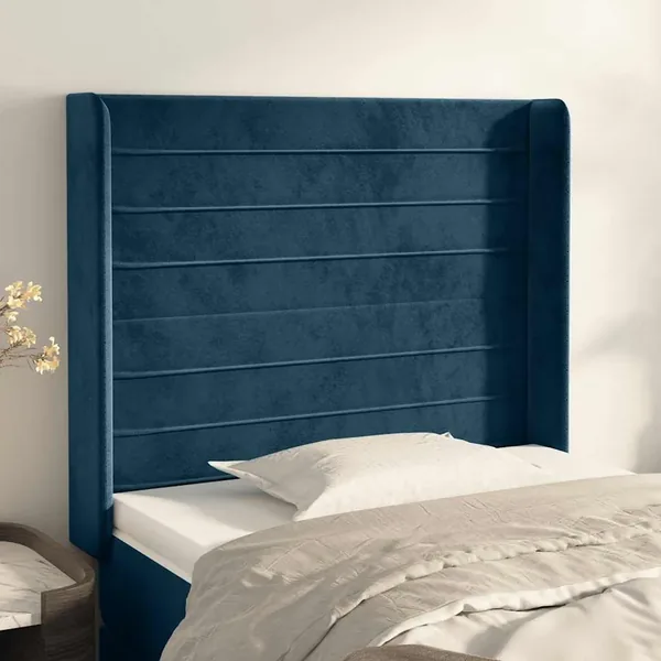 Tête de lit avec oreilles Bleu foncé 93x16x118/128 cm Velours