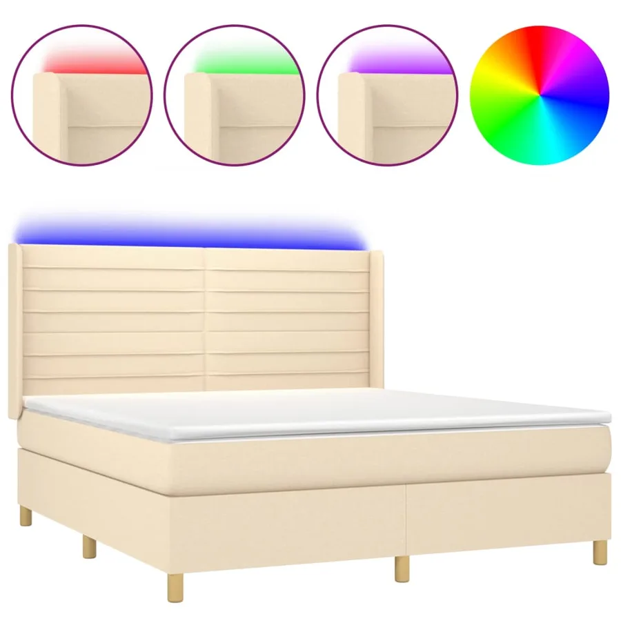 Sommier à lattes de lit matelas et LED Crème 180x200 cm Tissu - 2