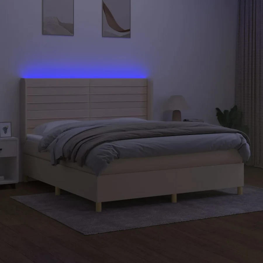 Sommier à lattes de lit matelas et LED Crème 180x200 cm Tissu - 3