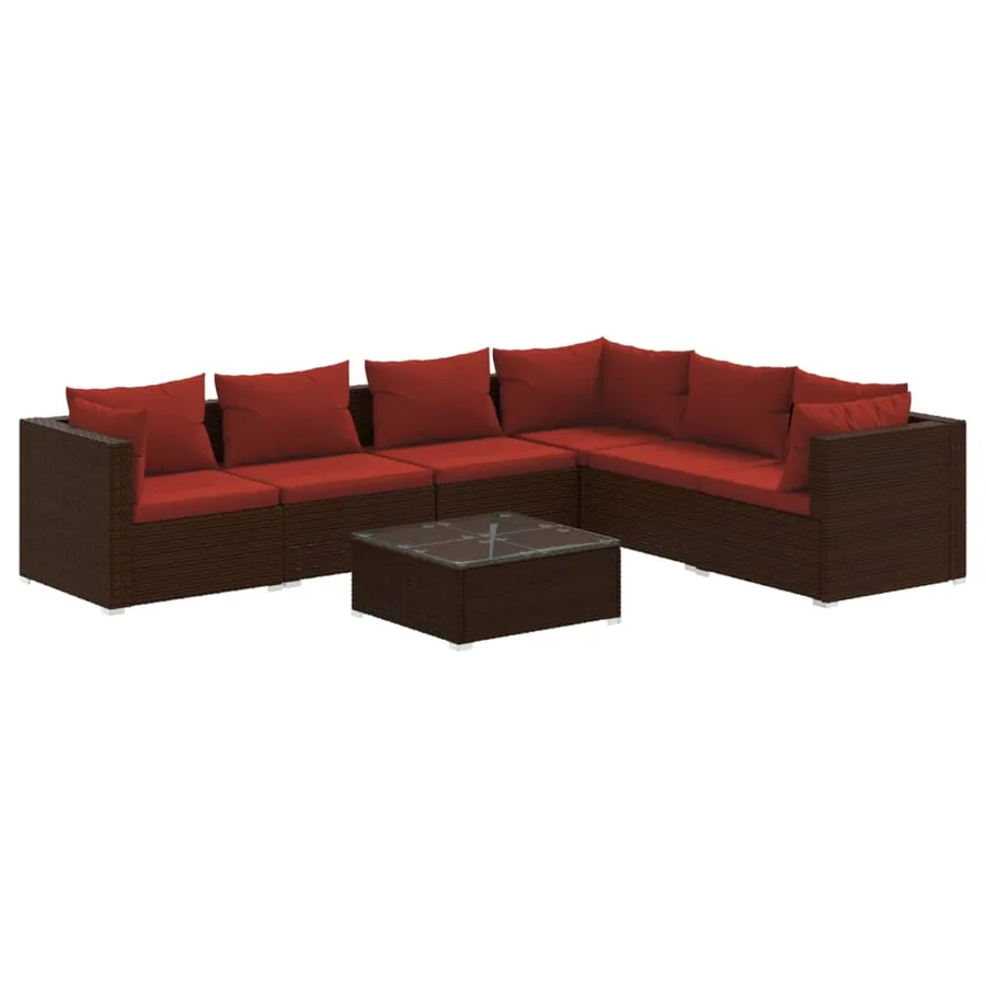 Salon de jardin 7 pcs avec coussins Résine tressée Marron - 2
