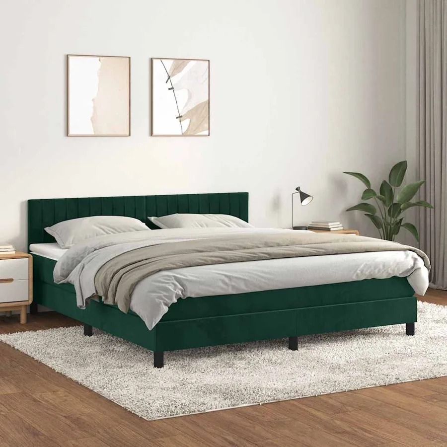 Sommier à lattes de lit et matelas Vert foncé 180x200cm Velours