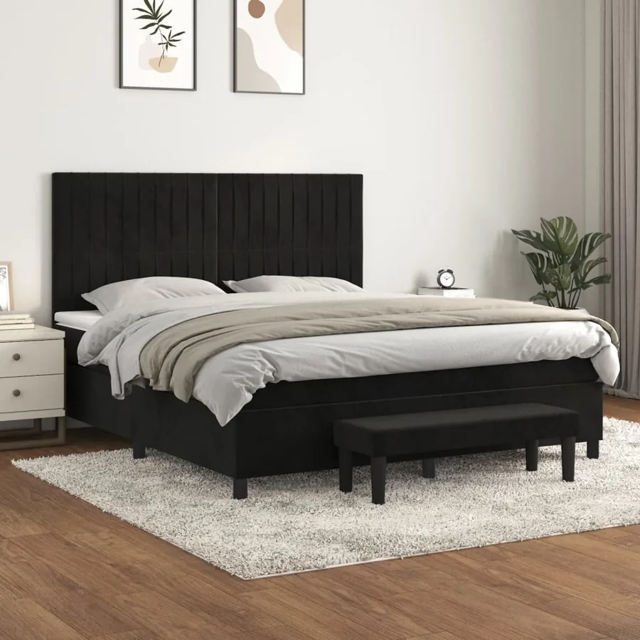 Sommier à lattes de lit avec matelas Noir 180x200 cm Velours