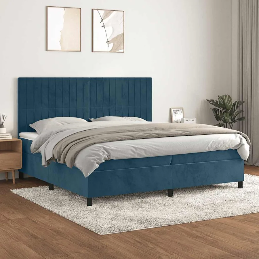 Sommier à lattes de lit et matelas Bleu foncé 200x200cm Velours