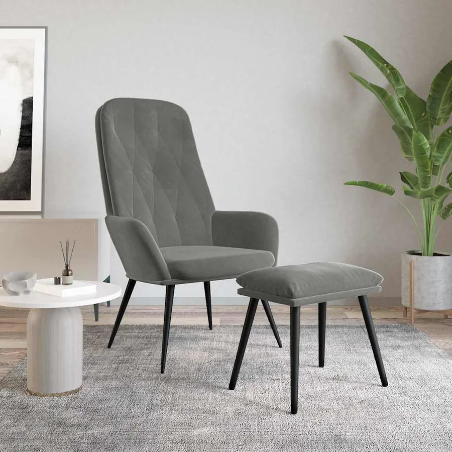 Chaise de relaxation avec repose-pied Gris foncé Velours