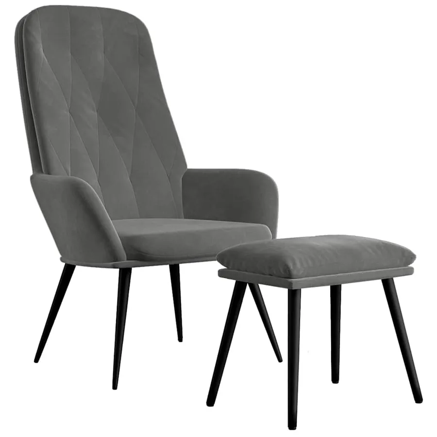 Chaise de relaxation avec repose-pied Gris foncé Velours - 2