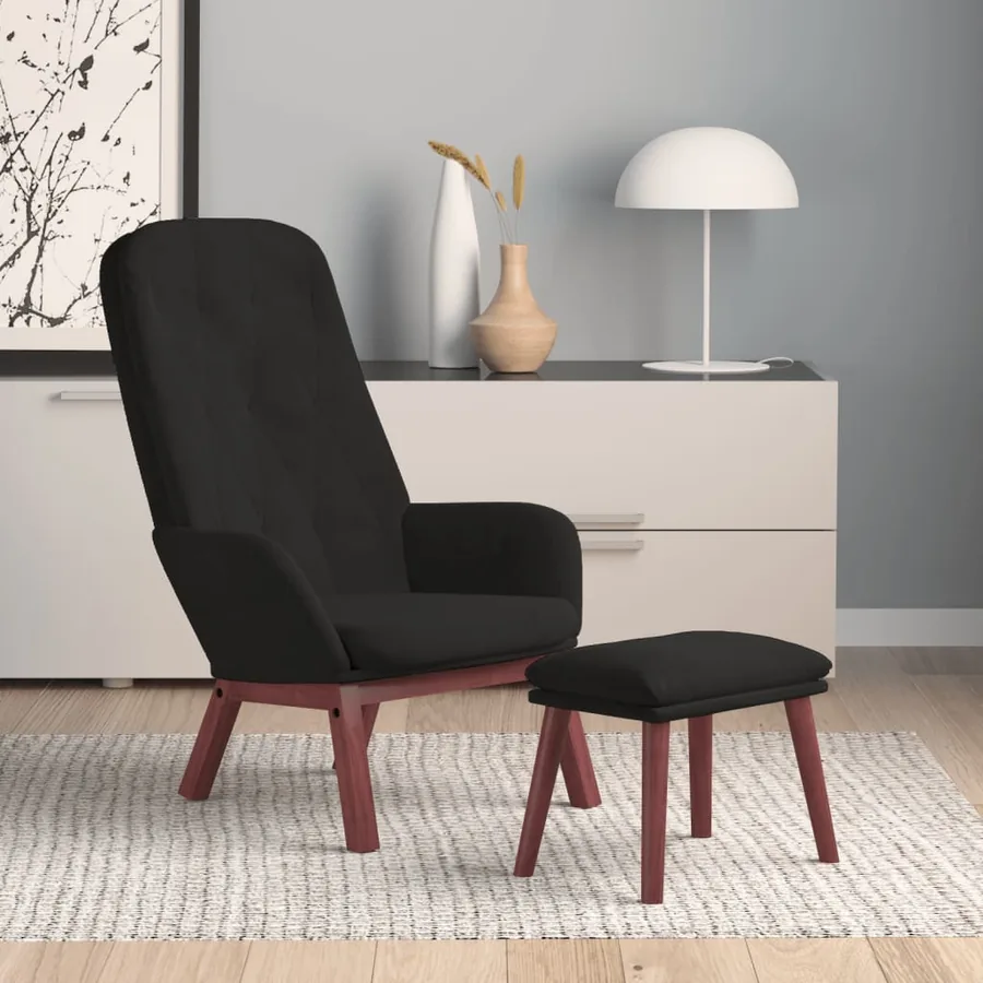Chaise de relaxation avec repose-pied Noir Velours