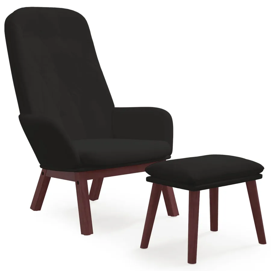 Chaise de relaxation avec repose-pied Noir Velours - 2