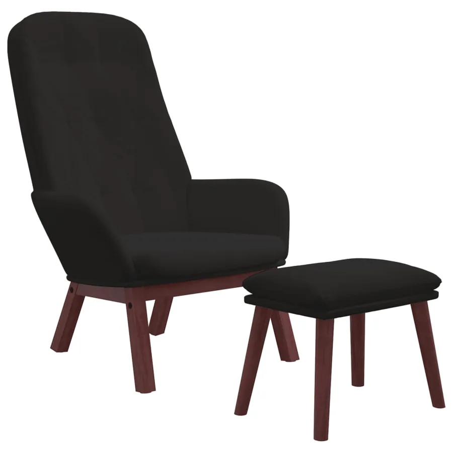 Chaise de relaxation avec repose-pied Noir Velours - 3