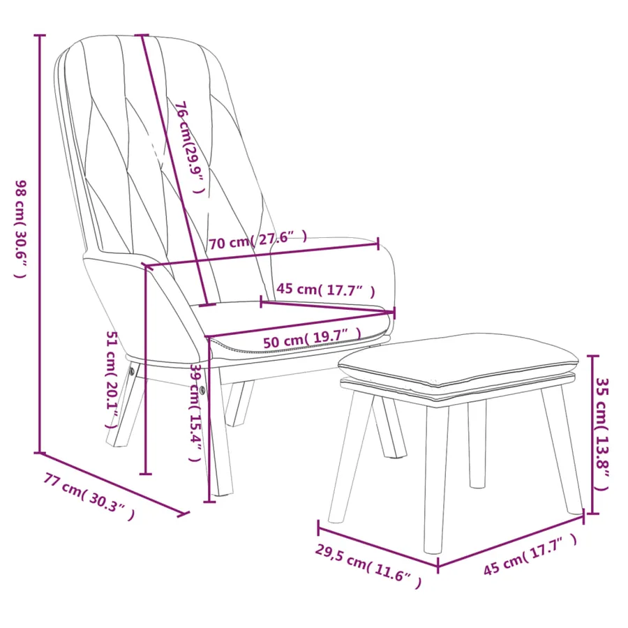 Chaise de relaxation avec repose-pied Noir Velours - 7