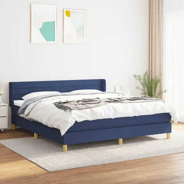 Sommier à lattes de lit avec matelas Bleu 180x200 cm Tissu