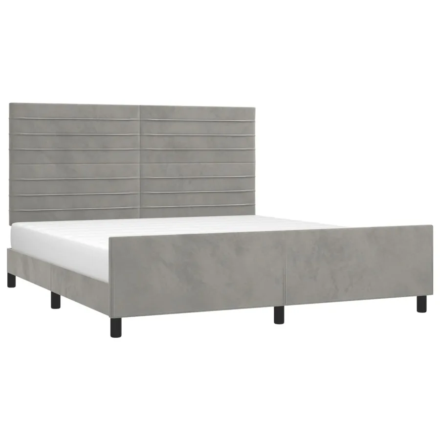 Cadre de lit sans matelas gris clair velours - 3