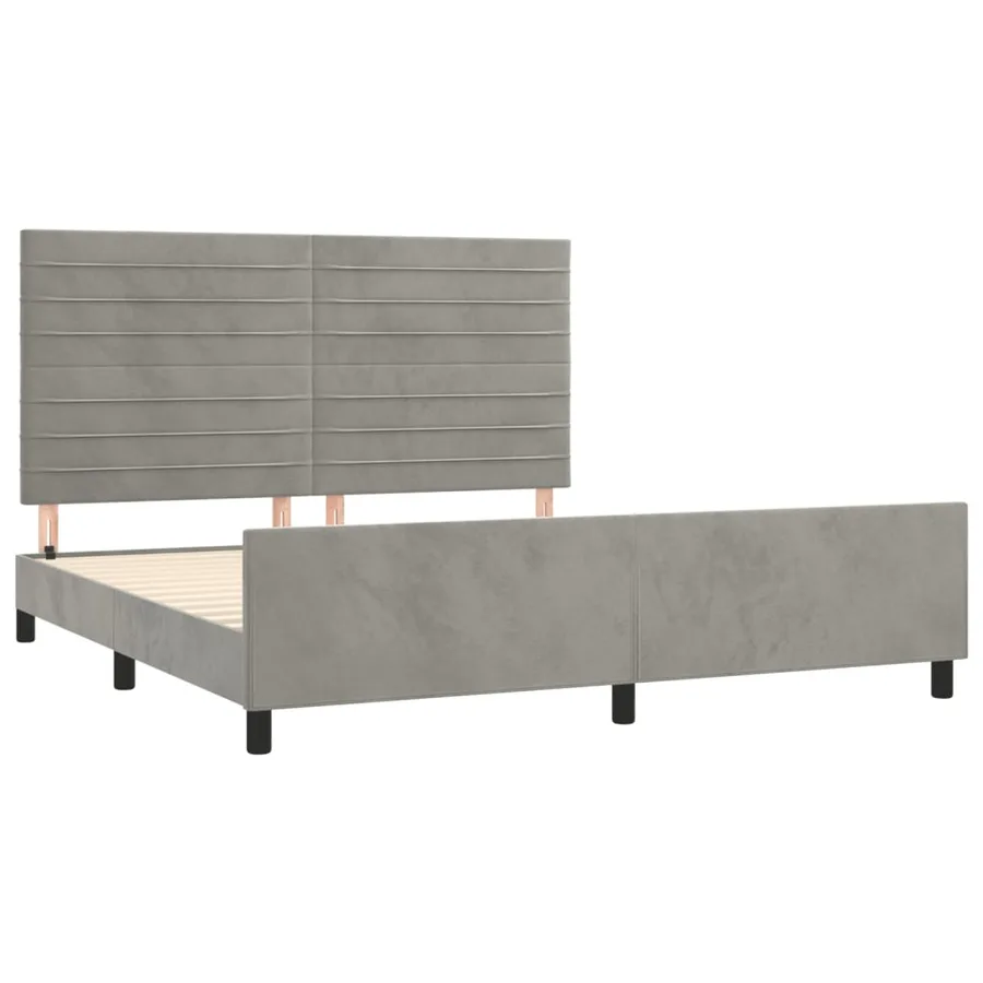 Cadre de lit sans matelas gris clair velours - 4