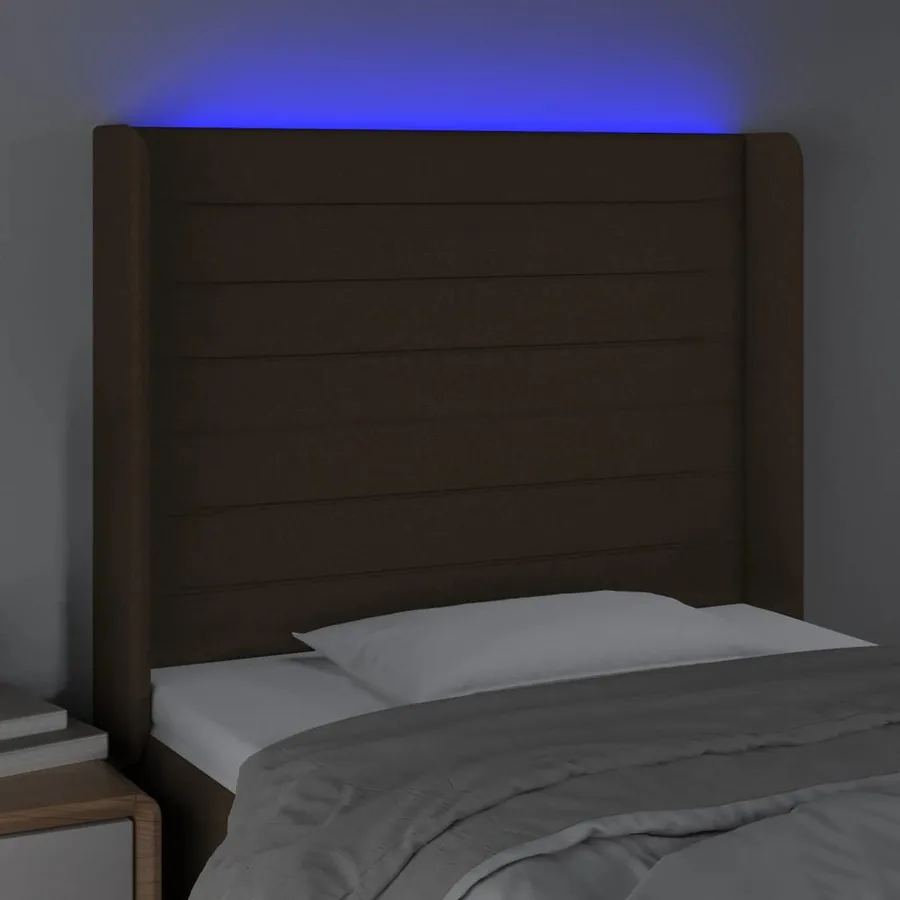Tête de lit à LED Marron foncé 83x16x118/128 cm Tissu - 4