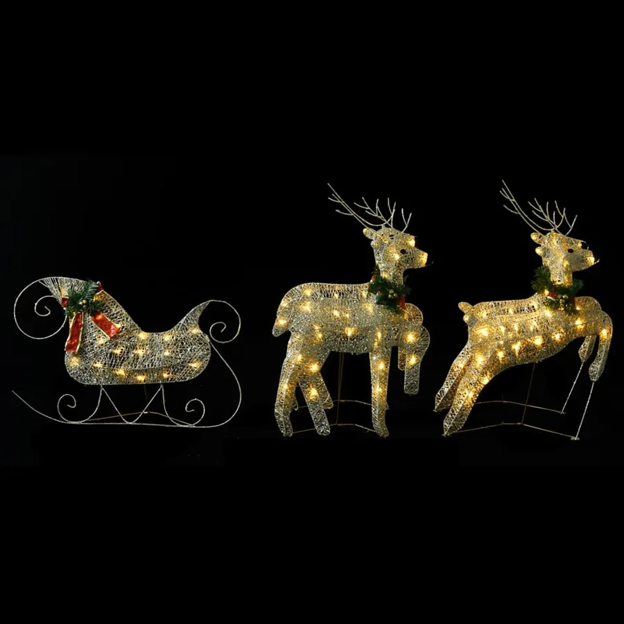 Décoration de Noël Rennes avec traîneau 100 LED Extérieur Doré - 4