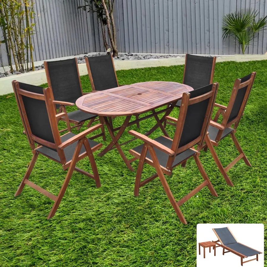Ensemble à manger d'extérieur 9 pcs et coussins Acacia solide - 15