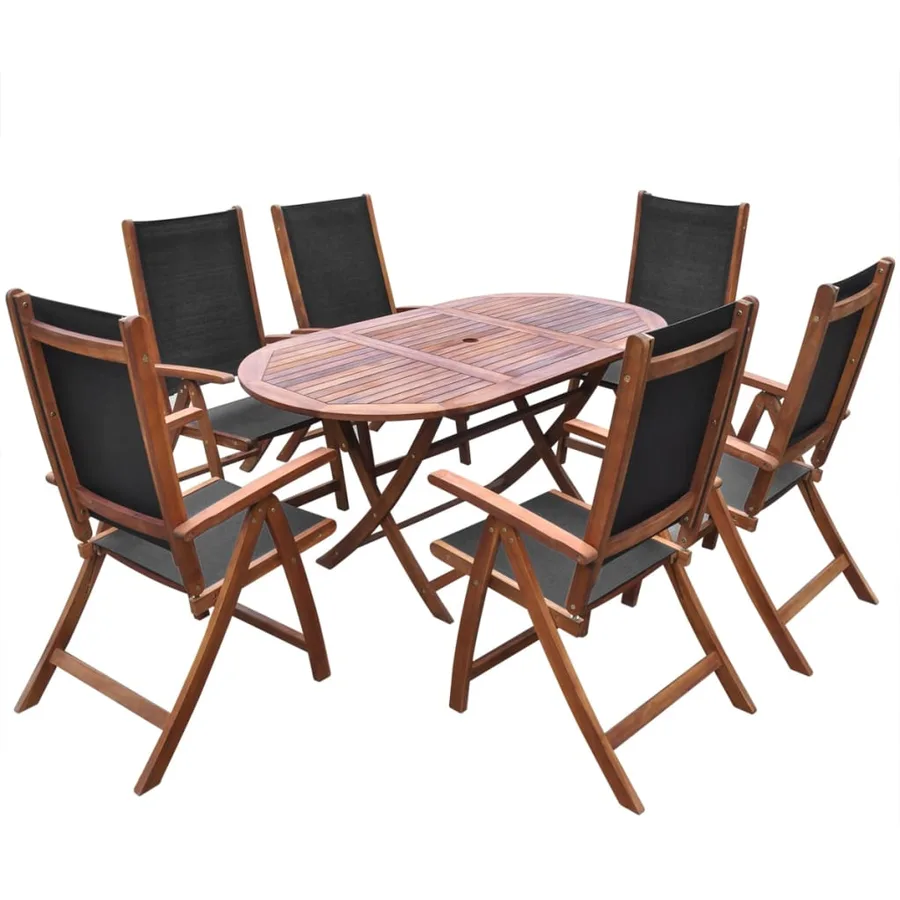 Ensemble à manger d'extérieur 9 pcs et coussins Acacia solide - 2