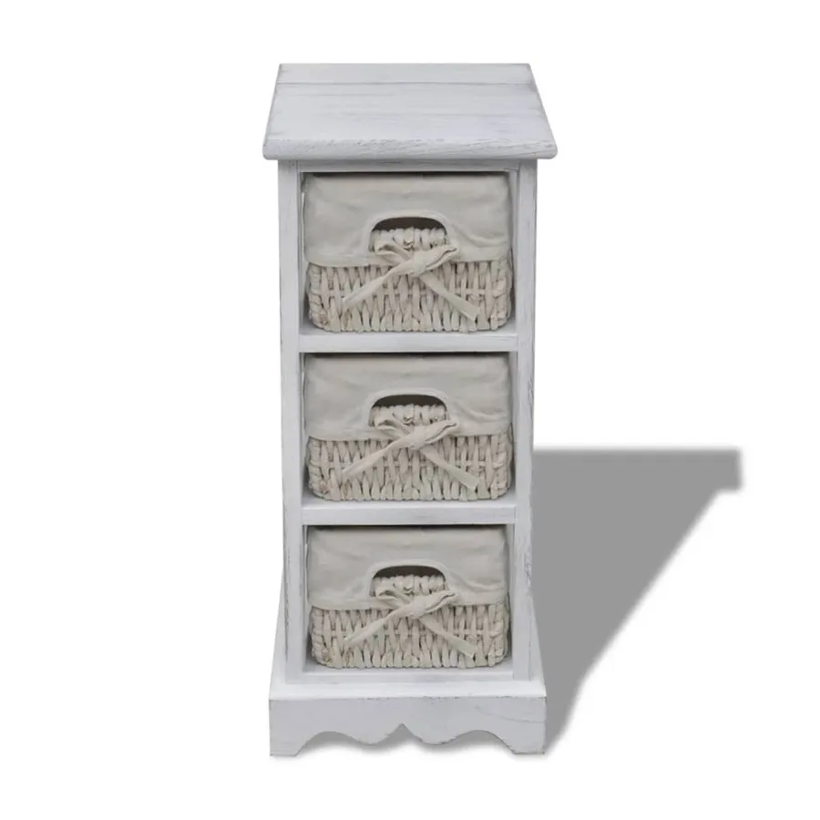 Étagère de rangement en bois 3 paniers en tissage Blanc - 2