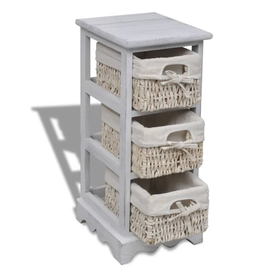 Étagère de rangement en bois 3 paniers en tissage Blanc - 5