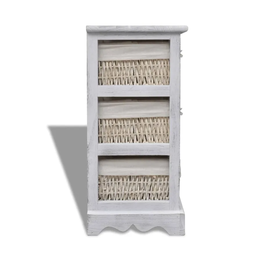 Étagère de rangement en bois 3 paniers en tissage Blanc - 6