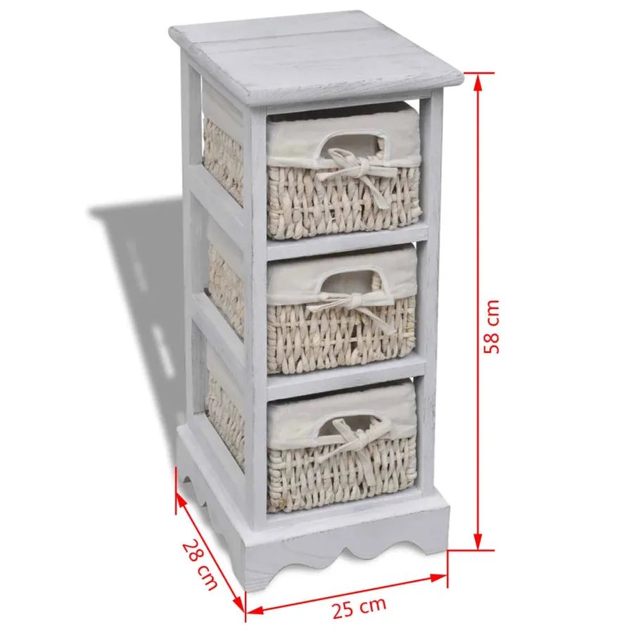Étagère de rangement en bois 3 paniers en tissage Blanc - 7
