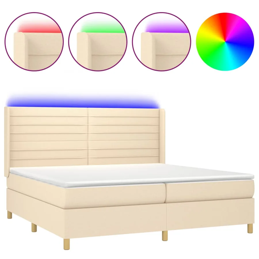 Sommier à lattes de lit matelas et LED Crème 200x200 cm Tissu - 2