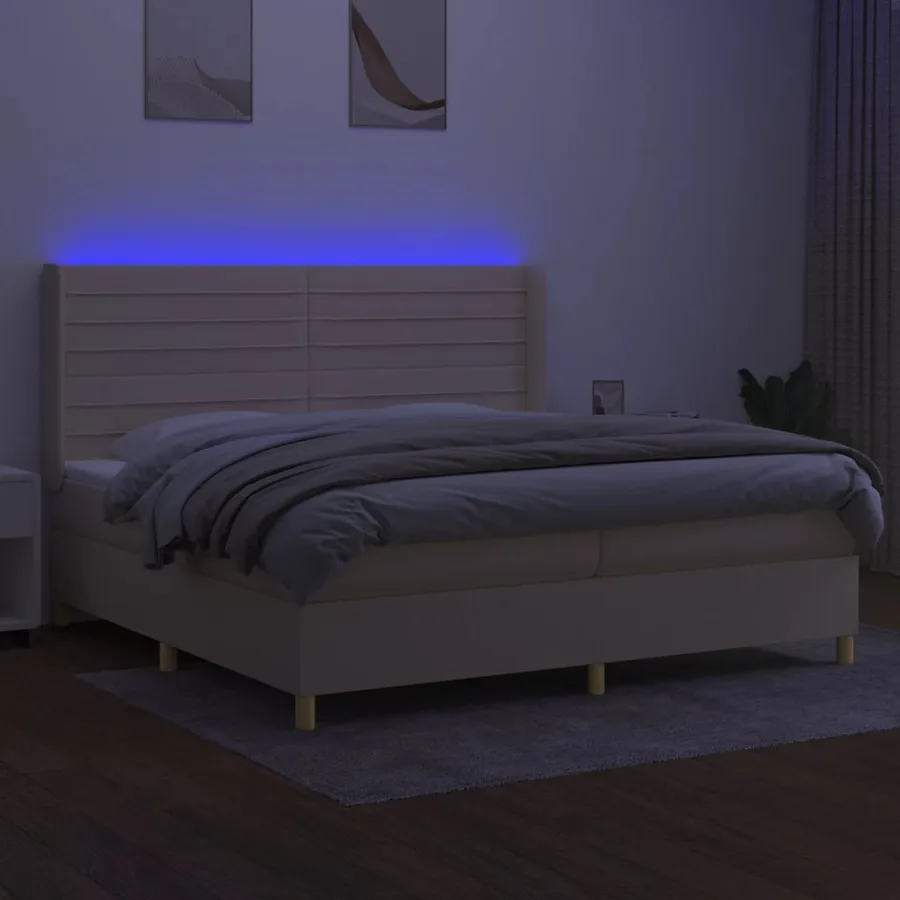 Sommier à lattes de lit matelas et LED Crème 200x200 cm Tissu - 3