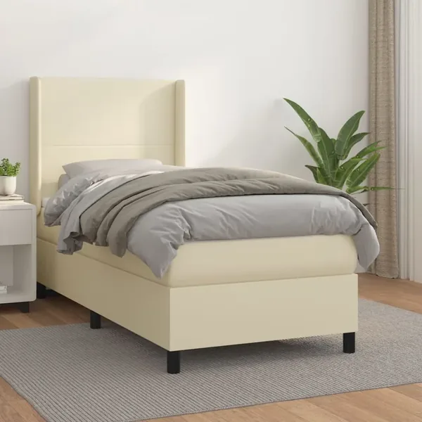Sommier à lattes de lit avec matelas Crème 90x190 cm Similicuir