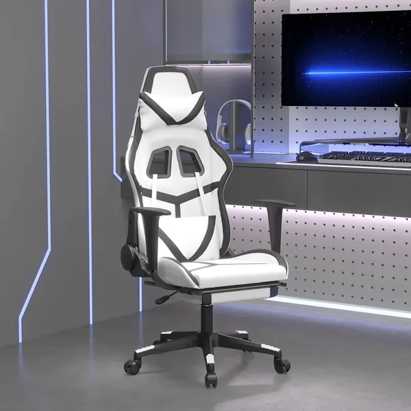 Chaise de jeu de massage avec repose-pied Blanc&Noir Similicuir