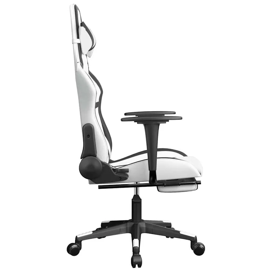 Chaise de jeu de massage avec repose-pied Blanc&Noir Similicuir - 5