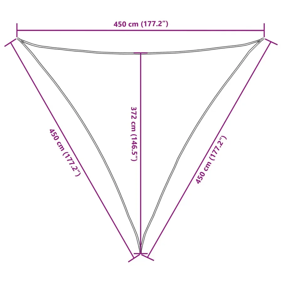 Voile de parasol tissu oxford triangulaire 4,5x4,5x4,5 m jaune - 10