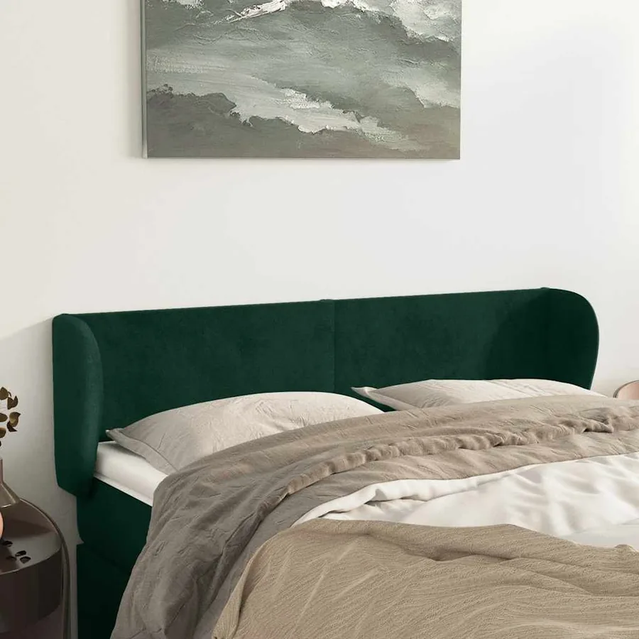 Tête de lit avec oreilles Vert foncé 147x23x78/88 cm Velours