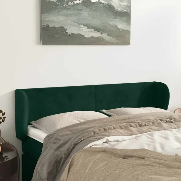 Tête de lit avec oreilles Vert foncé 147x23x78/88 cm Velours