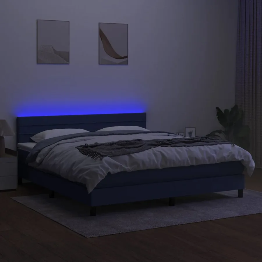 Sommier à lattes de lit avec matelas LED Bleu 180x200 cm Tissu - 4