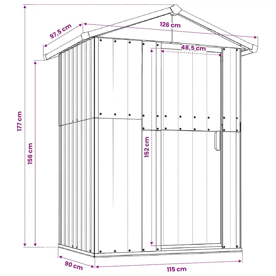 Abri de jardin marron 126 x 97,5 x 177 cm en acier galvanisé - 8