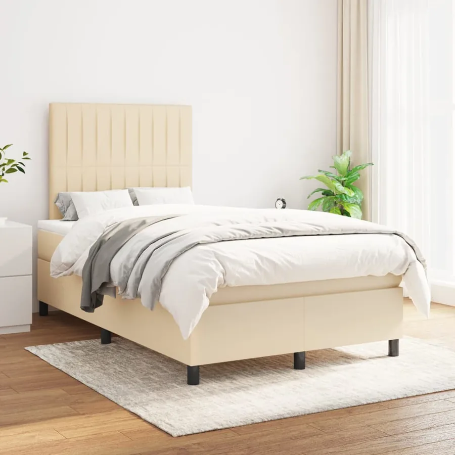 Sommier à lattes de lit avec matelas Crème 120x200 cm Tissu