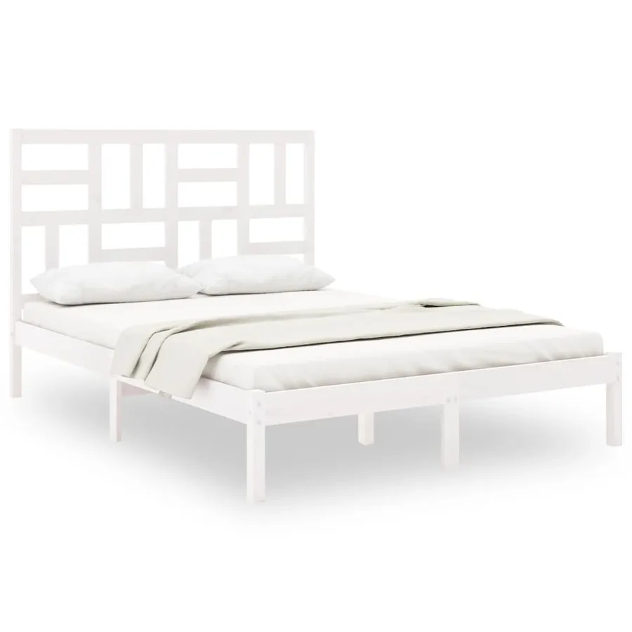 Cadre de lit sans matelas blanc bois massif 150x200 cm - 2