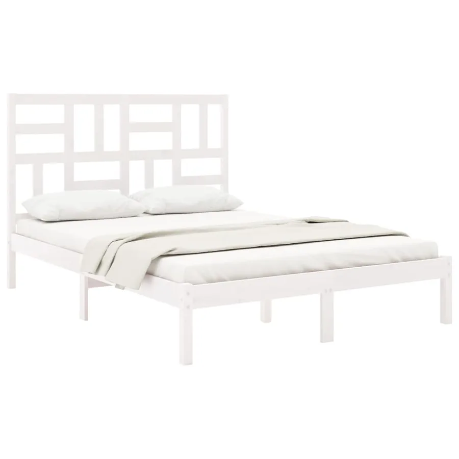 Cadre de lit sans matelas blanc bois massif 150x200 cm - 3