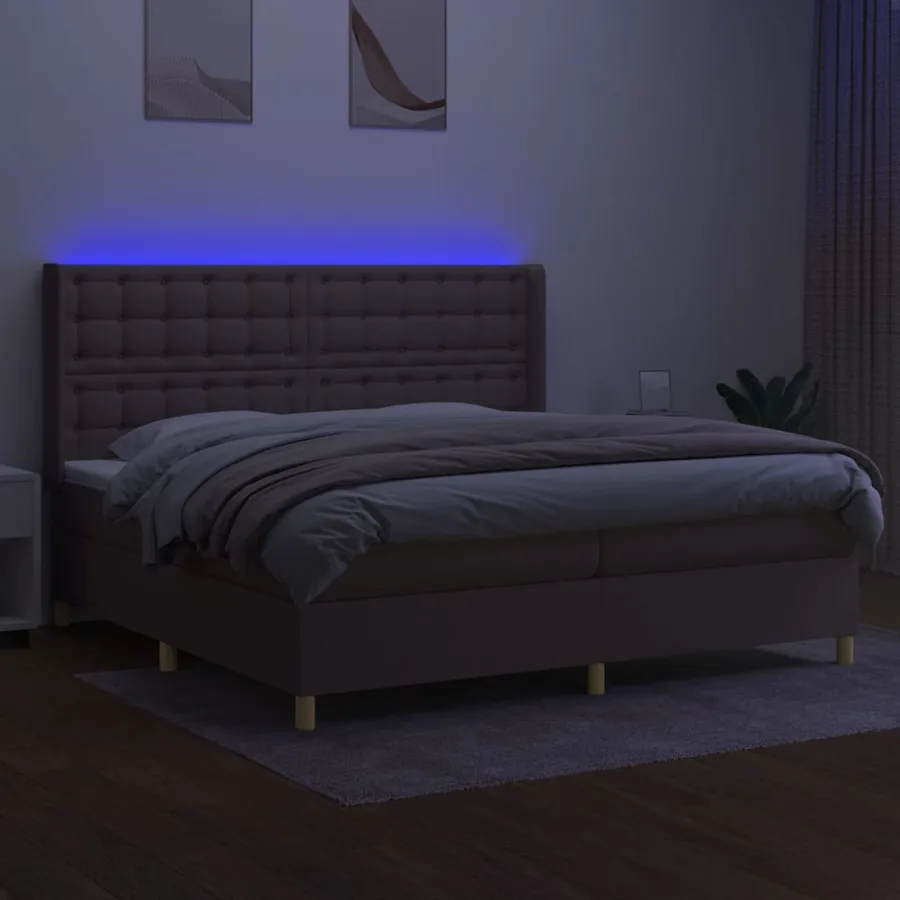 Sommier à lattes de lit matelas et LED Taupe 200x200 cm Tissu - 3