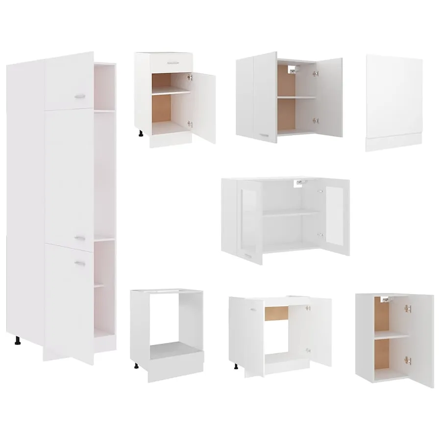 Ensemble de 8 meubles de cuisine "Lyon" en bois d'ingénierie blanc - 5