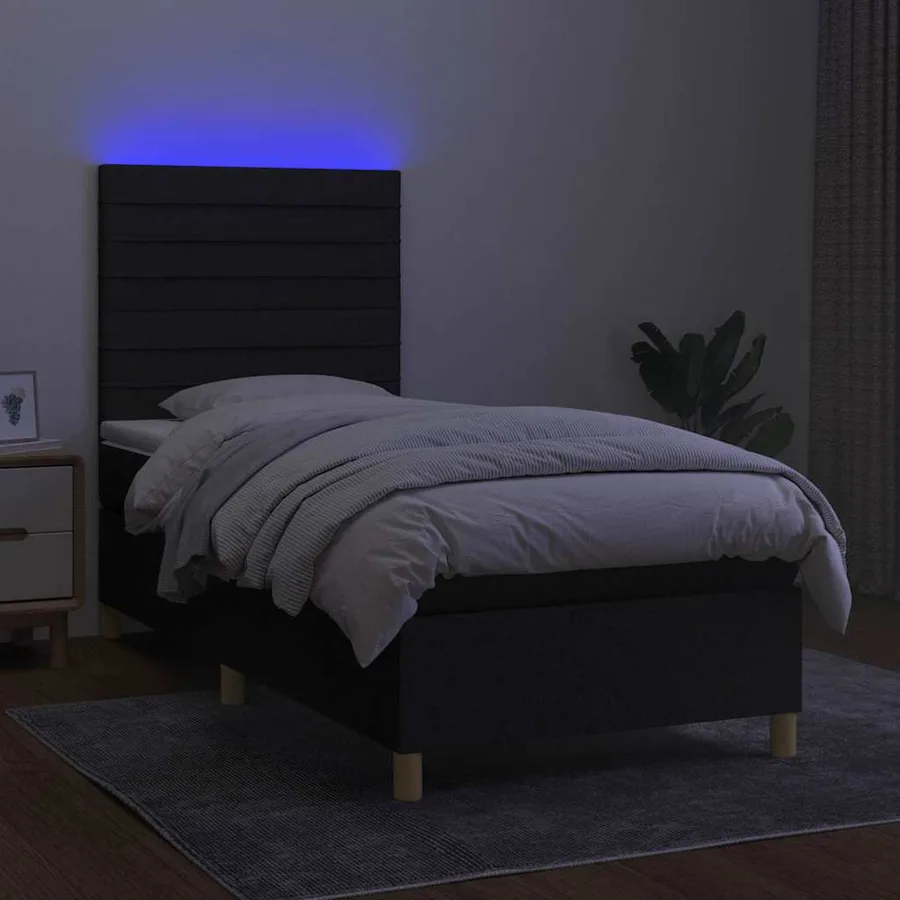 Sommier à lattes de lit et matelas et LED Noir 90x190 cm Tissu - 4