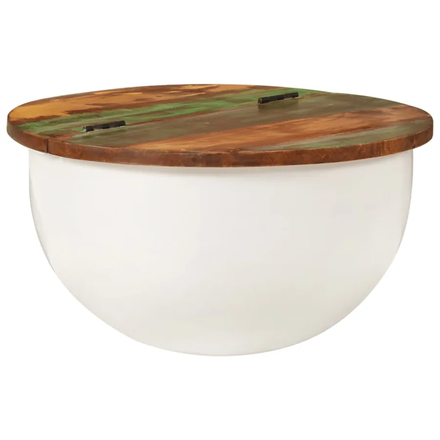 Table basse blanc 50x27 cm bois de récupération massif - 10