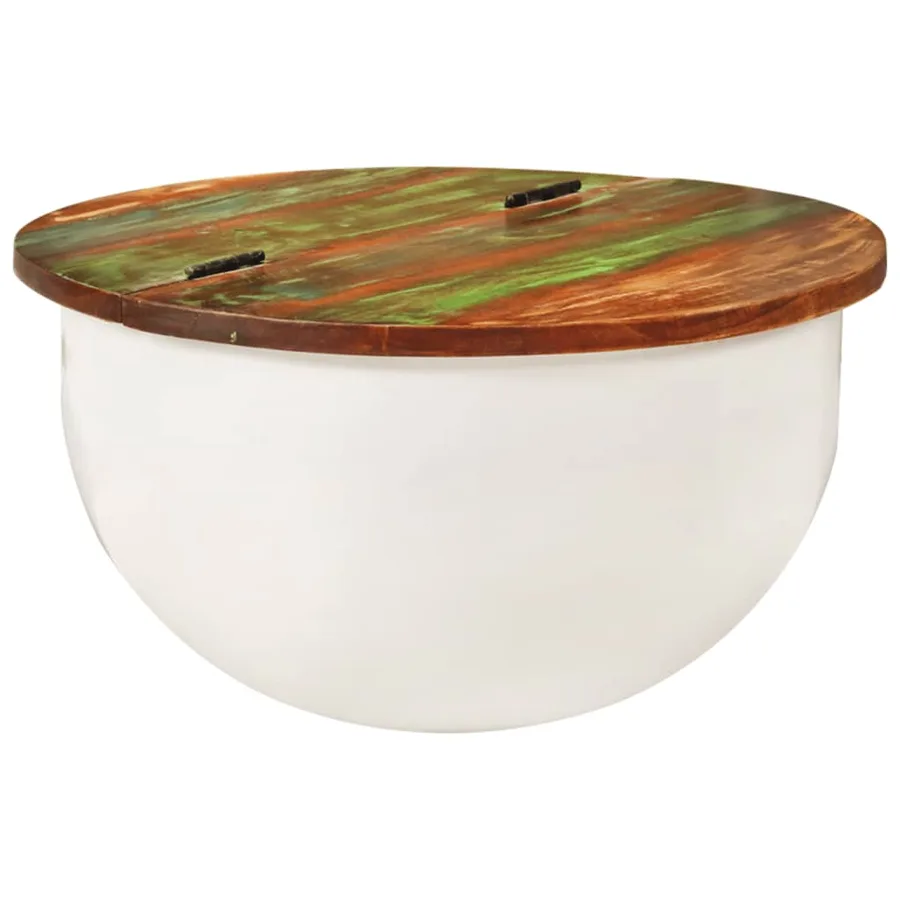 Table basse blanc 50x27 cm bois de récupération massif - 11