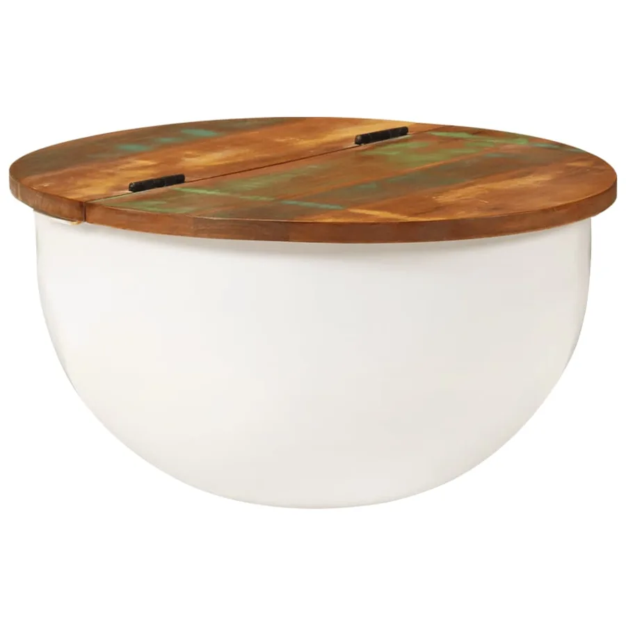 Table basse blanc 50x27 cm bois de récupération massif - 12