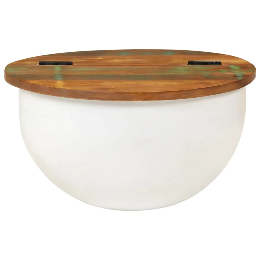 Table basse blanc 50x27 cm bois de récupération massif - 2