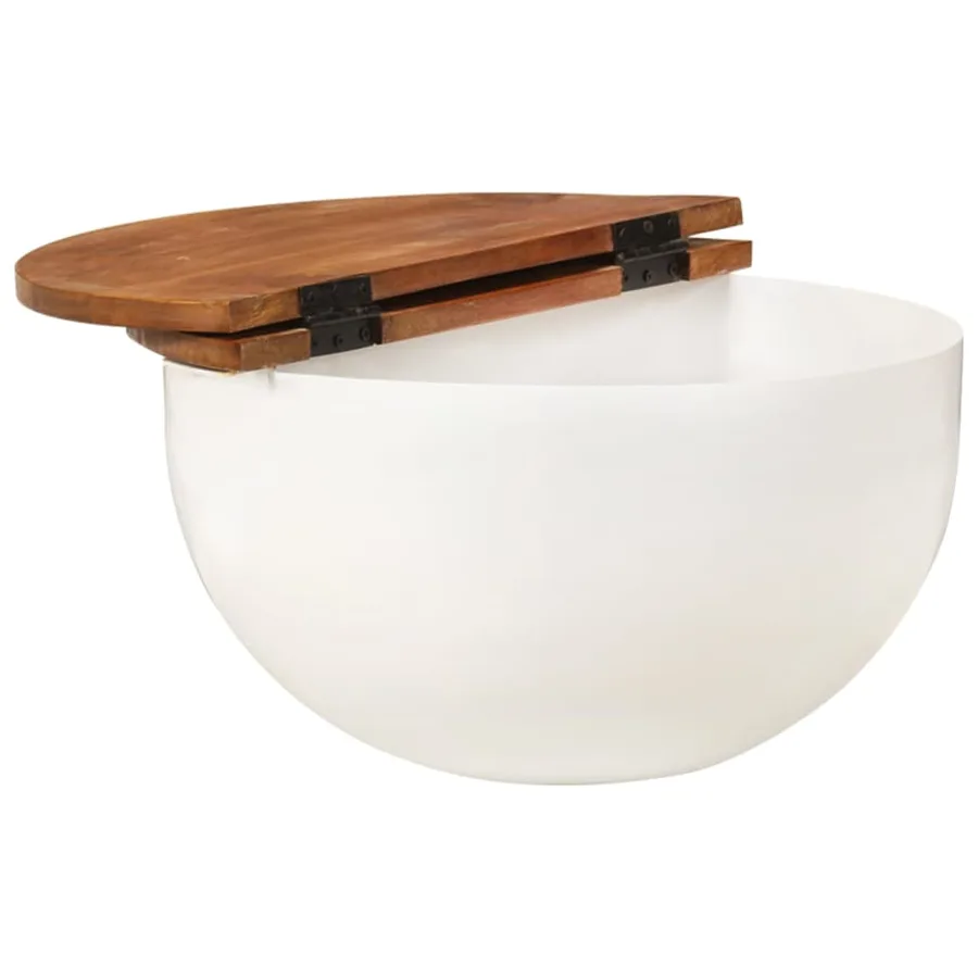 Table basse blanc 50x27 cm bois de récupération massif - 3