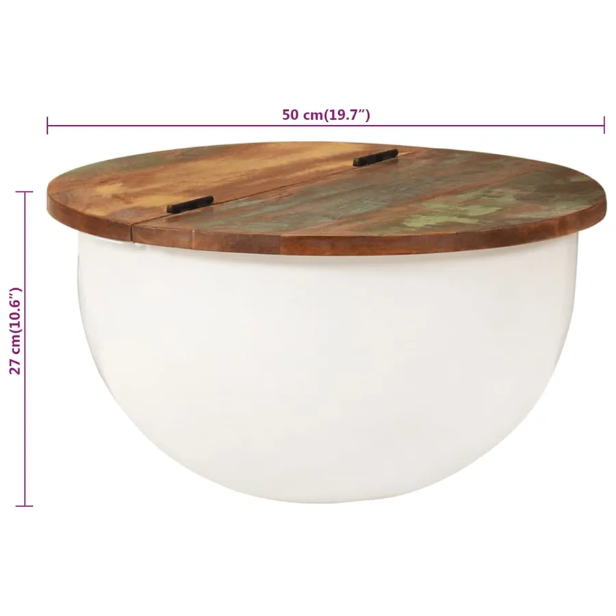 Table basse blanc 50x27 cm bois de récupération massif - 8