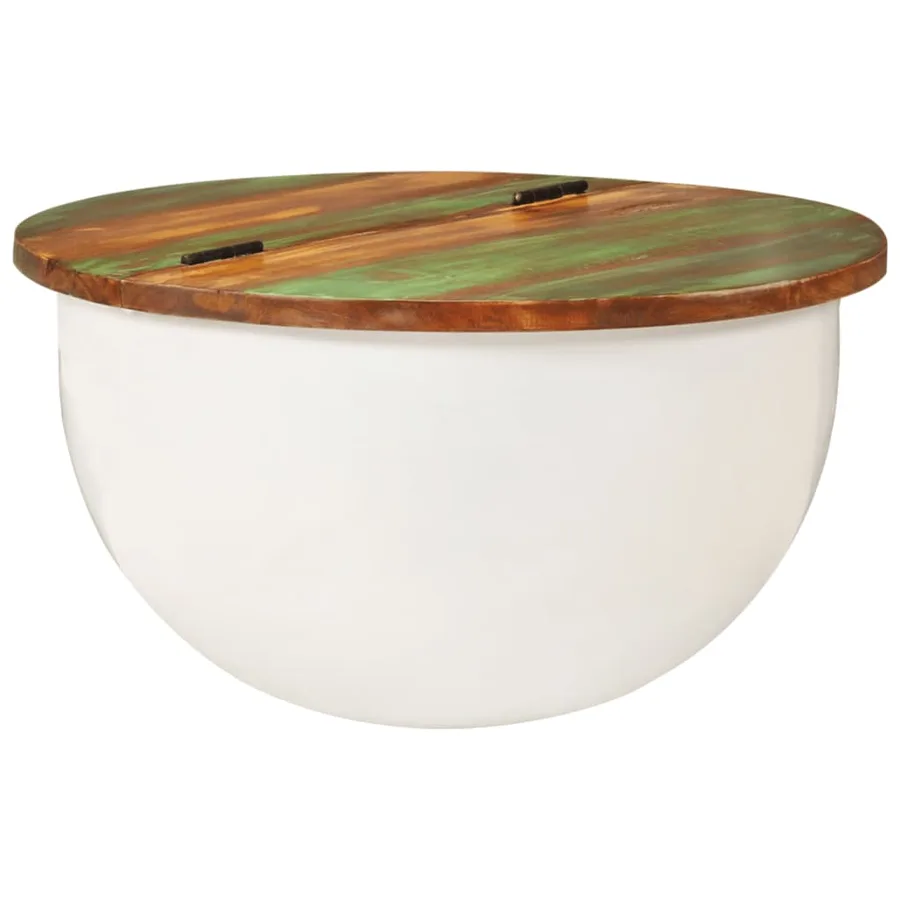 Table basse blanc 50x27 cm bois de récupération massif - 9